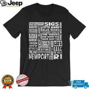 Newport RI Typography Landmark Restaurants Word Cloud T Shirt