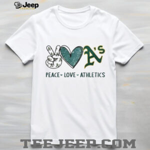 Oakland Athletics Peace Love Athletics Glitter Logo Baseball T Shirt