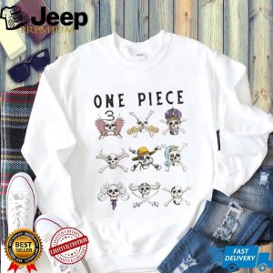 One Piece Anime Pirate Jolly Roger Skulls Minimalist White T Shirt