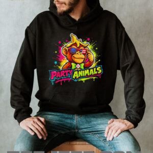 Party Animals Gorilla Sunglasses USA Flag Bowtie Neon Graphic T Shirt