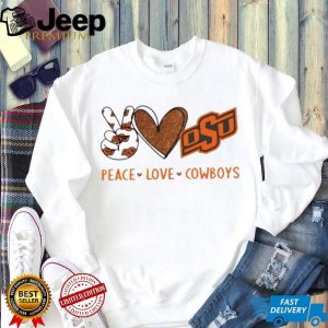 Peace Love Cowboys Oklahoma State OSU Glitter Graphic Shirt Peace Love Cowboys Oklahoma State OSU Glitter Graphic Shirt