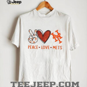 Peace Love Mets New York Baseball Glitter Heart Logo T Shirt