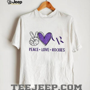 Peace Love Rockies Colorado Baseball Purple Glitter Logo T Shirt