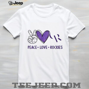 Peace Love Rockies Colorado Baseball Purple Glitter Logo T Shirt