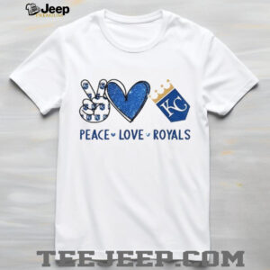 Peace Love Royals Kansas City Baseball Fan Blue Glitter Logo T shirt