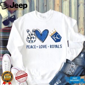 Peace Love Royals Kansas City Baseball Fan Blue Glitter Logo T shirt