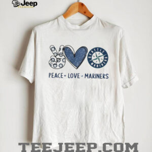 Peace Love Seattle Mariners Baseball Fan Navy Glitter Design T Shirt