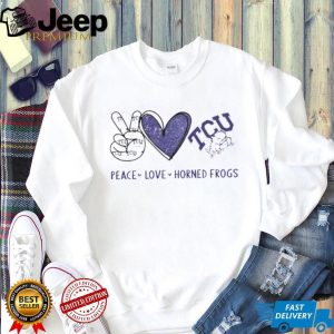 Peace Love TCU Horned Frogs Purple Glitter Fan T Shirt Peace Love TCU Horned Frogs Purple Glitter Fan T Shirt