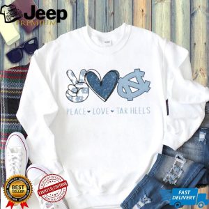 Peace Love Tar Heels North Carolina Blue Glitter Fan T Shirt Peace Love Tar Heels North Carolina Blue Glitter Fan T Shirt