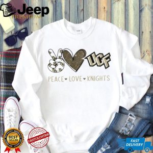 Peace Love UCF Knights Black and Gold Glitter T Shirt Peace Love UCF Knights Black and Gold Glitter T Shirt
