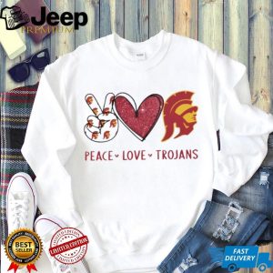 Peace Love USC Trojans Cardinal and Gold Fan T Shirt Peace Love USC Trojans Cardinal and Gold Fan T Shirt