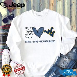 Peace Love West Virginia Mountaineers Blue and Gold T Shirt Peace Love West Virginia Mountaineers Blue and Gold T Shirt