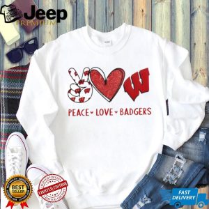 Peace Love Wisconsin Badgers Red and White Game Day T Shirt Peace Love Wisconsin Badgers Red and White Game Day T Shirt