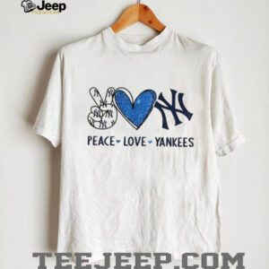 Peace Love Yankees New York Baseball Blue Glitter Heart T Shirt