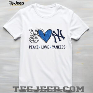 Peace Love Yankees New York Baseball Blue Glitter Heart T Shirt