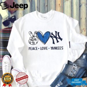 Peace Love Yankees New York Baseball Blue Glitter Heart T Shirt
