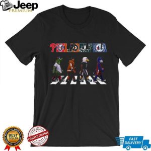 Philly Sports Mascots Abbey Road Walk Phillies Flyers Eagles 76ers Black T Shirt Philly Sports Mascots Abbey Road Walk Phillies Flyers Eagles 76ers Black T Shirt
