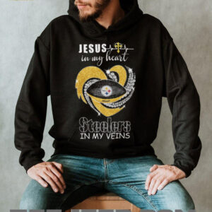 Pittsburgh ST Shirtlers In My Veins Jesus In My Heart Glitter Style Football T Shirt