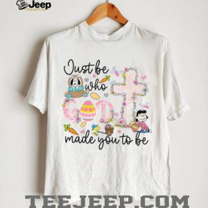 Just Be Who God Made You To Be Peanuts Lucy Easter Floral Cross T shirt