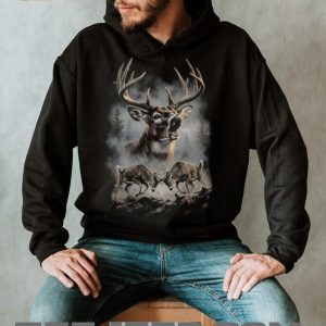 Fighting Whitetail Bucks Forest Mist Nature Graphic T shirt