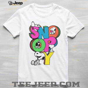 Retro Snoopy Multi Color Block Lettering Graphic T Shirt