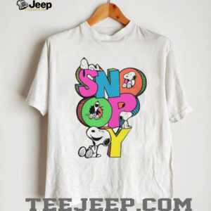 Retro Snoopy Multi Color Block Lettering Graphic T Shirt