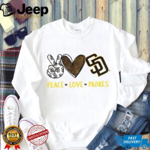 San Diego Padres Peace Love Padres Glitter Logo Baseball T Shirt