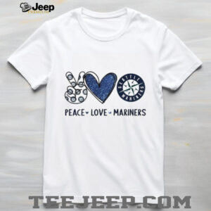 Seattle Mariners Peace Love Mariners Blue Compass Logo T Shirt