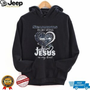 Seattle Seahawks In My Veins Jesus In My Heart Christian Fan Heart T Shirt