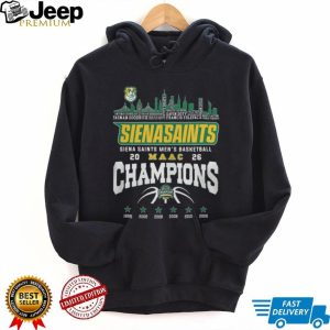 Siena Saints Men’s Basketball 2026 MAAC Champions Skyline T Shirt Siena Saints Men’s Basketball 2026 MAAC Champions Skyline T Shirt