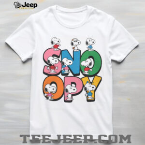 Snoopy Characters Colorful Block Text Cartoon Graphic T Shirt