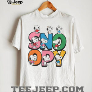Snoopy Characters Colorful Block Text Cartoon Graphic T Shirt