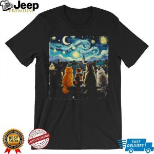Starry Night Cats On A Roof Van Gogh Art Parody Feline T Shirt Starry Night Cats On A Roof Van Gogh Art Parody Feline T Shirt