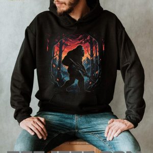 Tactical Bigfoot Sasquatch with Rifle in Forest Art T Shirt