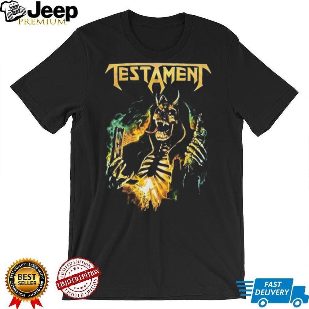 Testament Demonic Skeleton Burning Book Heavy Metal Graphic T Shirt Testament Demonic Skeleton Burning Book Heavy Metal Graphic T Shirt