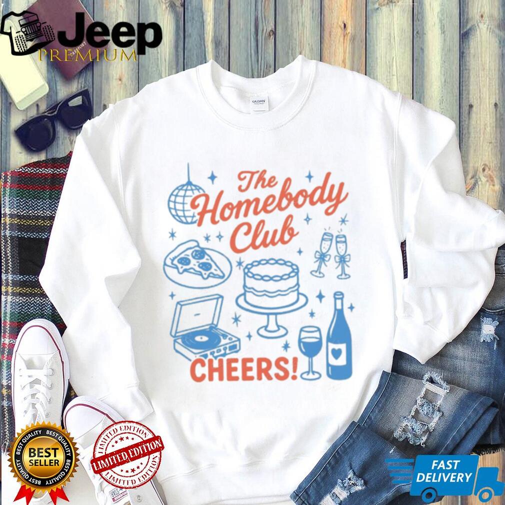 The Homebody Club Cheers Pizza and Wine Social Battery T Shirt The Homebody Club Cheers Pizza and Wine Social Battery T Shirt