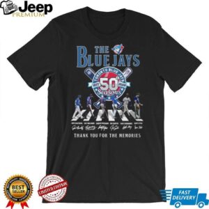 Toronto Blue Jays 50th Seasons 1977 2026 Abbey Road Signatures T Shirt Toronto Blue Jays 50th Seasons 1977 2026 Abbey Road Signatures T Shirt