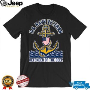 U.S. Navy Veteran Defender Of The Deep Anchor & American Flag T Shirt