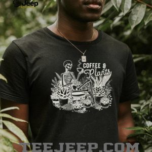 Coffee and Plants Skeleton Gardener Aesthetic Oversized T Shirt