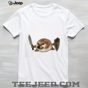 Warrior Doge Meme With Knife And Shield Graphic White T Shirt