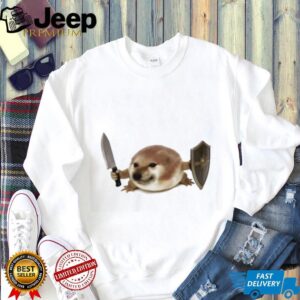 Warrior Doge Meme With Knife And Shield Graphic White T Shirt