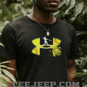 Women's Softball Batter Silhouette Yellow Cracked Ball Athletic T Shirt