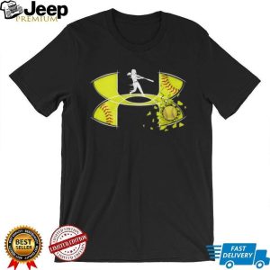 Women's Softball Batter Silhouette Yellow Cracked Ball Athletic T Shirt