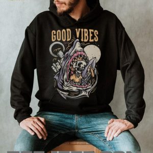 “Good Vibes Only” Surfing Skeleton Shark Jaw Nautical Art T shirt