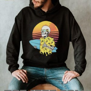 Skeleton Surfer in Pineapple Shirt Tropical Sunset Retro T Shirt