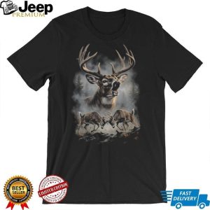 Fighting Whitetail Bucks Forest Mist Nature Graphic T shirt Fighting Whitetail Bucks Forest Mist Nature Graphic T shirt