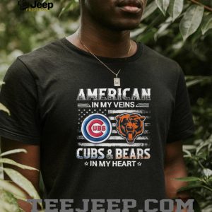 Chicago Sports Fan American Flag Cubs and Bears Heart T Shirt