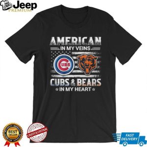 Chicago Sports Fan American Flag Cubs and Bears Heart T Shirt