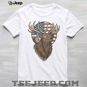 Patriotic American Flag Elk Mountain Wildlife Silhouette T Shirt