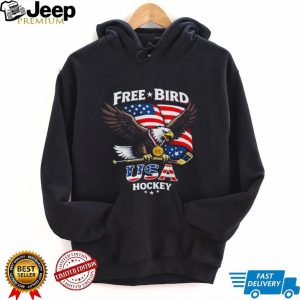 USA Hockey Free Bird American Flag Bald Eagle Gold Medal T Shirt